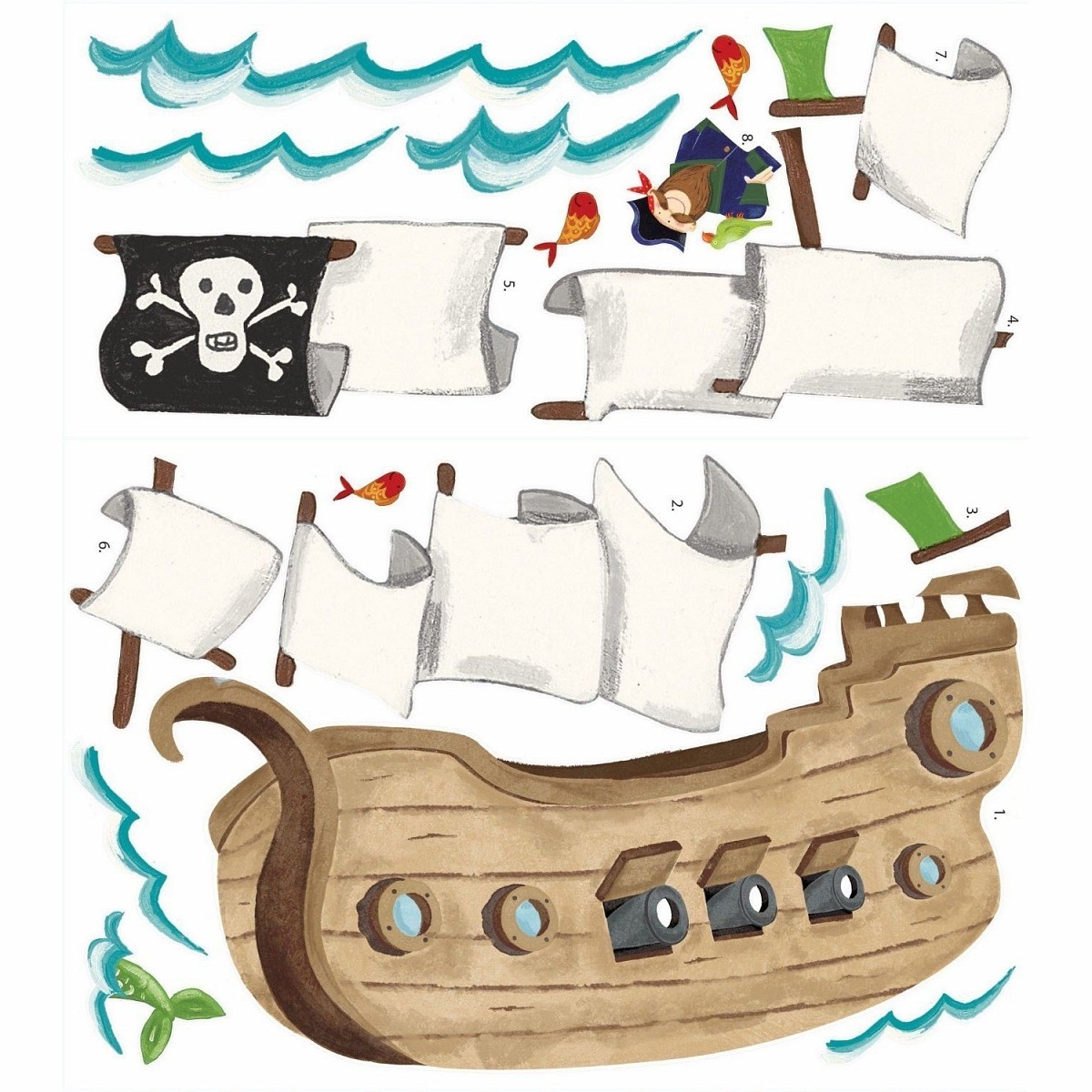 Наклейки для декора - Пиратский корабль, 18 стикеров  